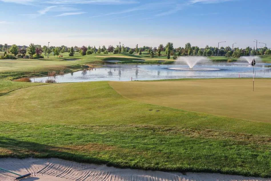 Open green park and pond in Meridian, Idaho