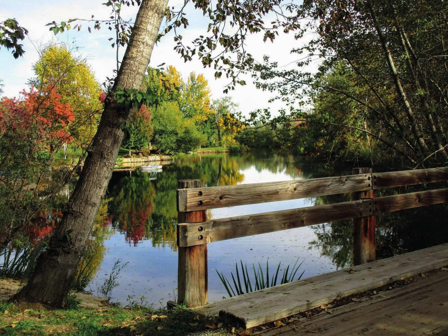 Autumn trees along a calm waterway in Garden City, Idaho