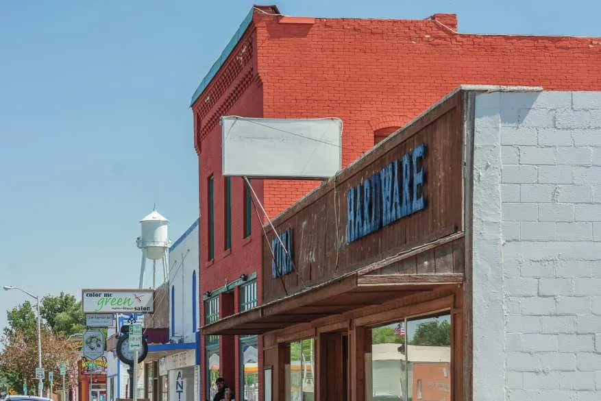Historic brick storefronts in downtown Kuna, Idaho