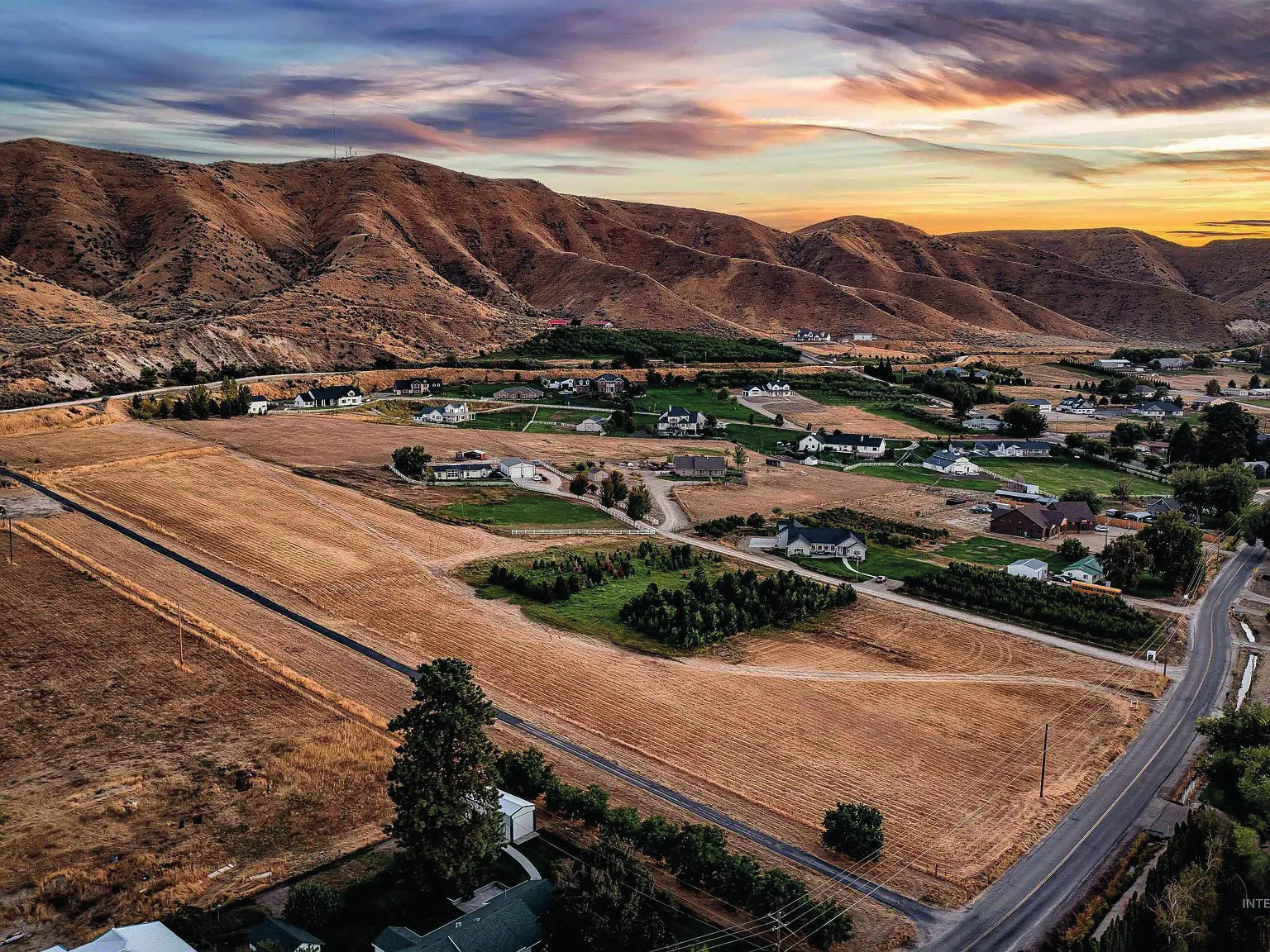 Aerial view of the Emmett Valley farmland and foothills in Idaho