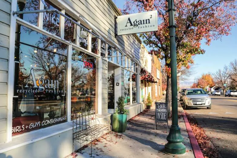 Storefronts along the downtown street in Eagle, Idaho